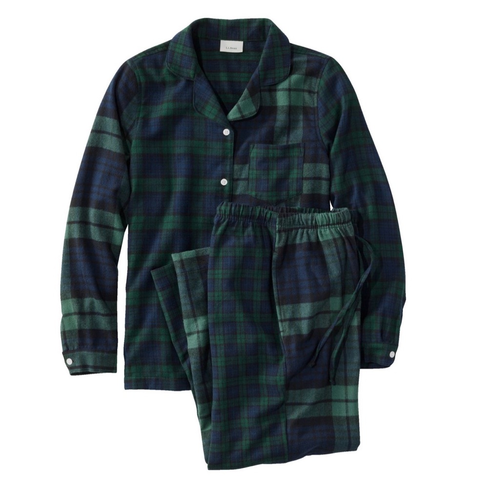 LL Bean Women’s Flannel Pajamas XL Scotch Plaid Blue Green PJ’s set